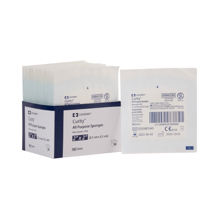 Sponges Nonwoven Curity™ Polyester / Rayon 4-Ply 2 X 2 Inch Square Sterile (2/PK 25PK/TR 60TR/CS) by Cardinal  ID 8042